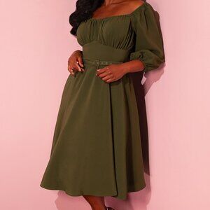 Vixen by Micheline Pitt Vacation Dress in Olive Green - Large - EUC